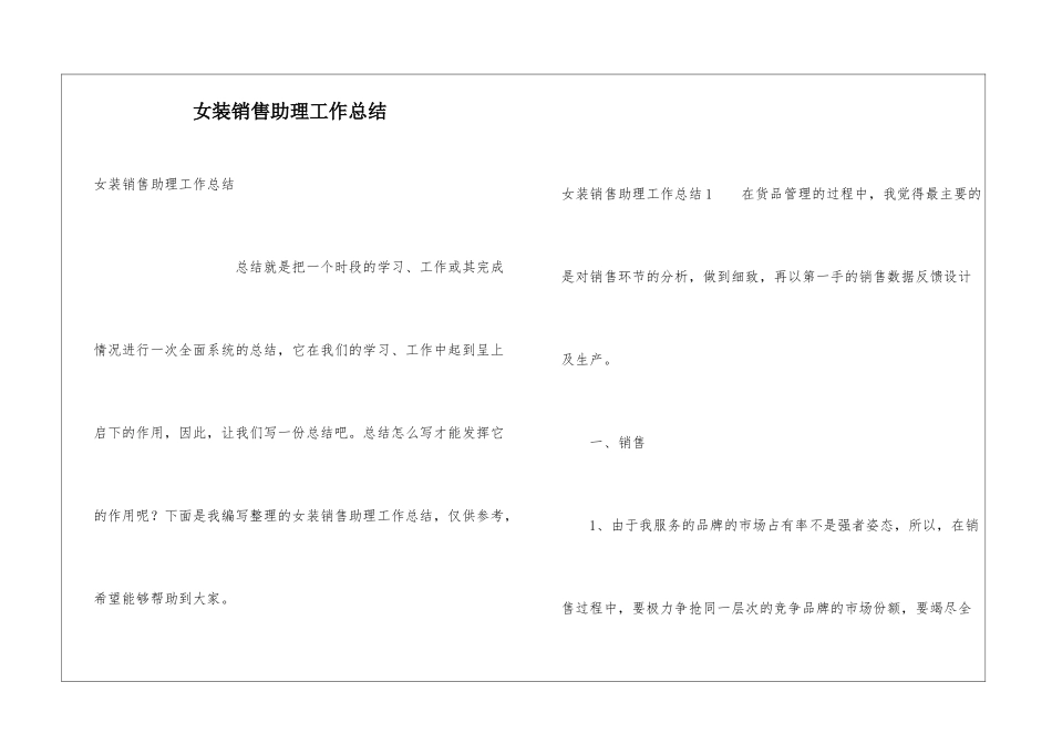 女装销售助理工作总结_第1页