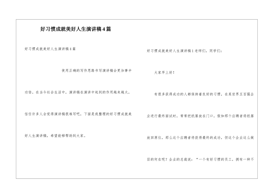 好习惯成就美好人生演讲稿4篇_第1页