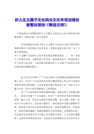 好人主义圈子文化码头文化专项治理自查整改报告