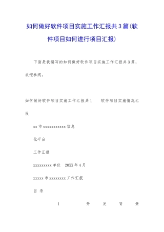 如何做好软件项目实施工作汇报共3篇