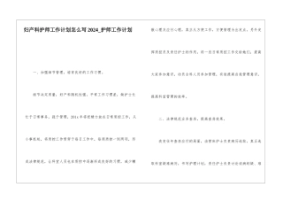妇产科护师工作计划怎么写2024-护师工作计划