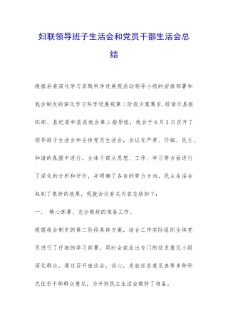 妇联领导班子生活会和党员干部生活会总结-