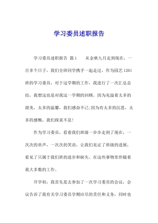 学习委员述职报告