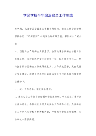 学区学校半年综治安全工作总结-