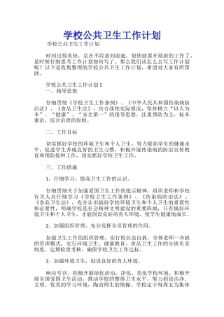 学校公共卫生工作计划