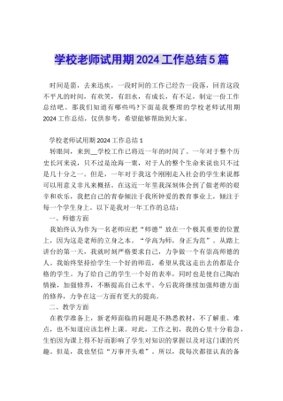 学校教师试用期2024工作总结5篇