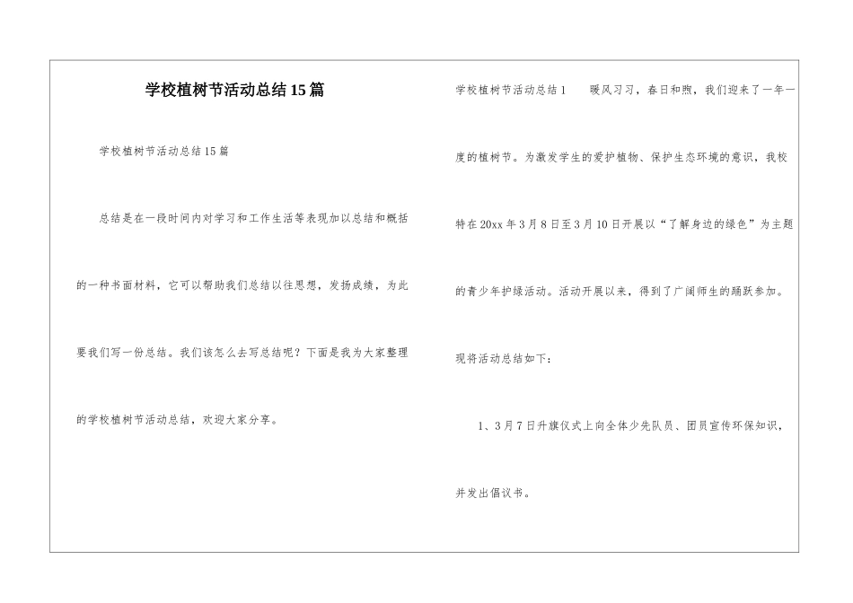 学校植树节活动总结15篇_第1页