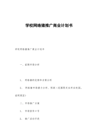 学校网络猪推广商业计划书
