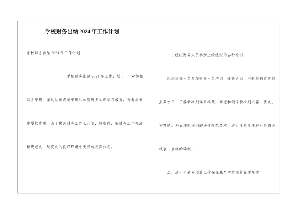 学校财务出纳2024年工作计划_第1页