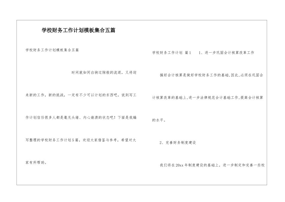 学校财务工作计划模板集合五篇_第1页