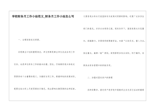 学校财务月工作小结范文财务月工作小结怎么写