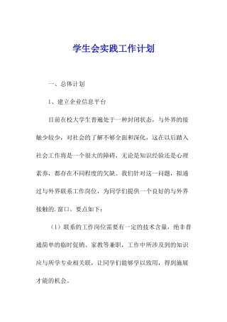 学生会实践工作计划