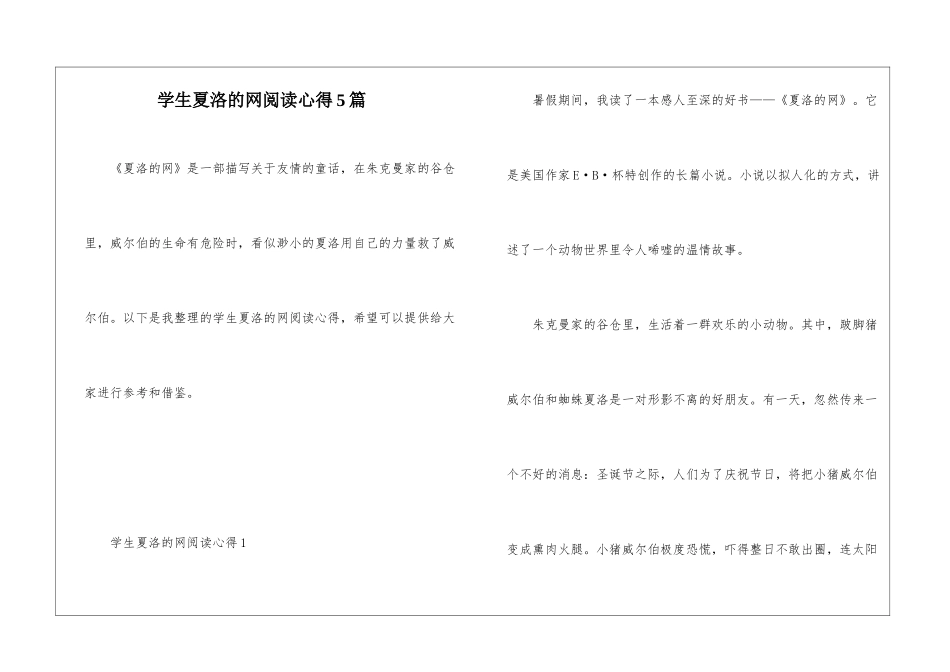 学生夏洛的网阅读心得5篇_第1页