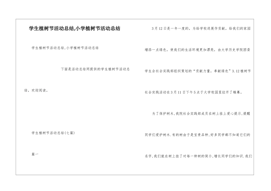 学生植树节活动总结-小学植树节活动总结_第1页