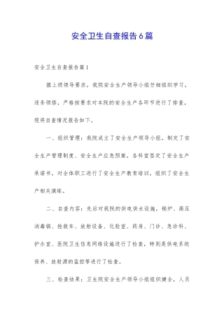 安全卫生自查报告6篇