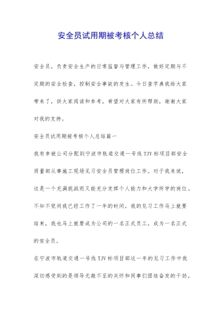 安全员试用期被考核个人总结-