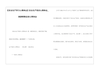 安全生产培训心得体会旅游销售总结心得体会