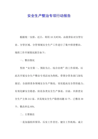 安全生产整治专项行动报告