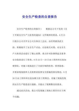 安全生产检查的自查报告