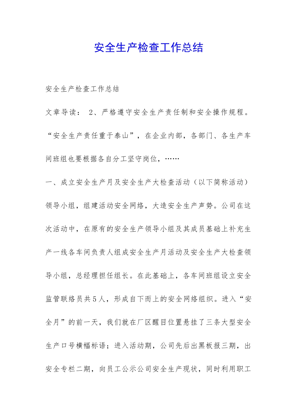 安全生产检查工作总结-_第1页