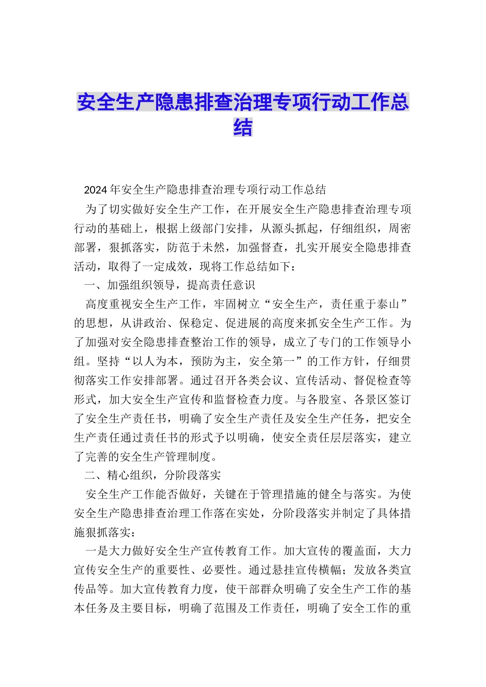 安全生产隐患排查治理专项行动工作总结_第1页