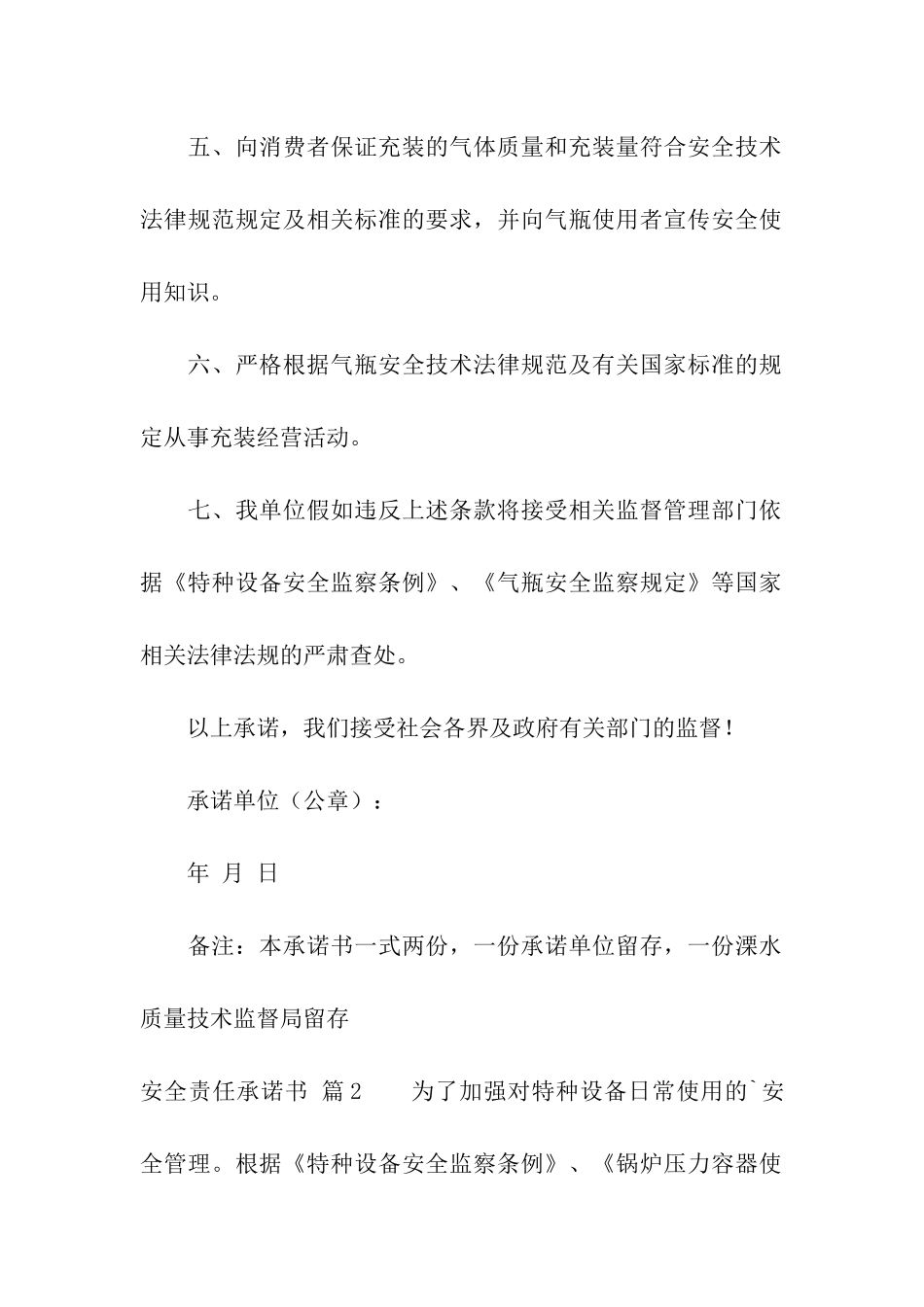 安全责任承诺书模板合集5篇_第2页