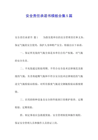 安全责任承诺书模板合集5篇