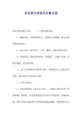 安全责任承诺书合集五篇