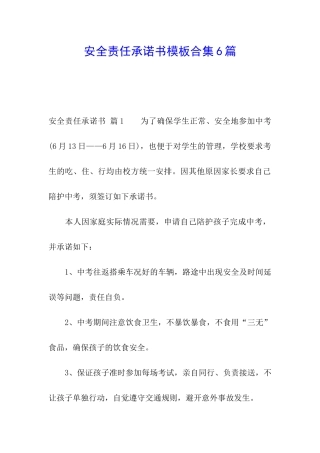 安全责任承诺书模板合集6篇