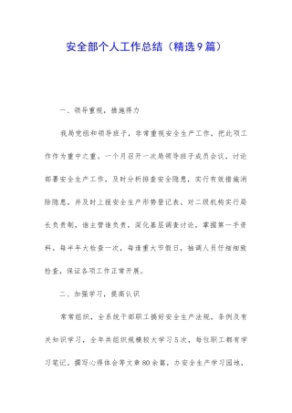 安全部个人工作总结