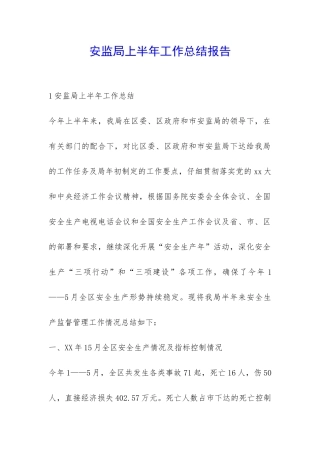 安监局上半年工作总结报告-