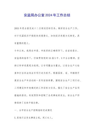 安监局办公室2024年工作总结-