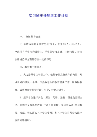实习班主任转正工作计划