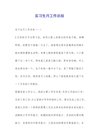 实习生月工作总结-
