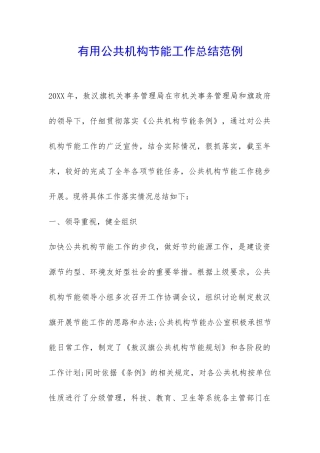实用公共机构节能工作总结范例-