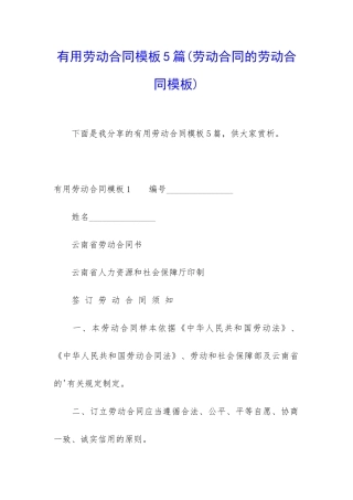 实用劳动合同模板5篇
