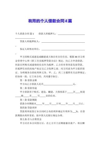 实用的个人借款合同4篇