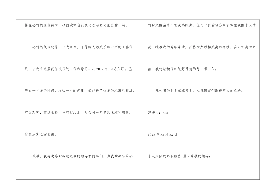 实用的个人原因的辞职报告模板5篇_第2页