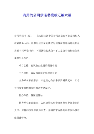 实用的公司承诺书模板汇编六篇