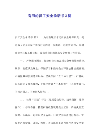 实用的员工安全承诺书3篇