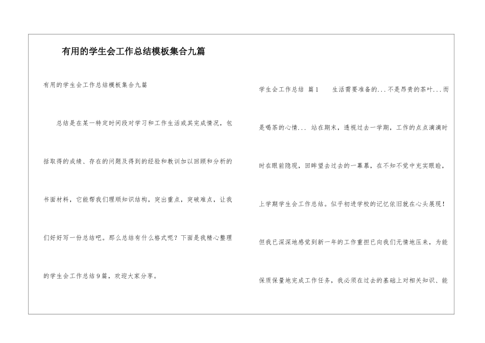 实用的学生会工作总结模板集合九篇_第1页