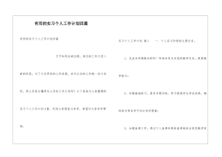 实用的实习个人工作计划四篇