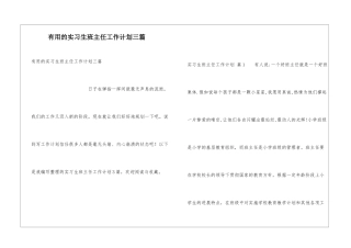 实用的实习生班主任工作计划三篇