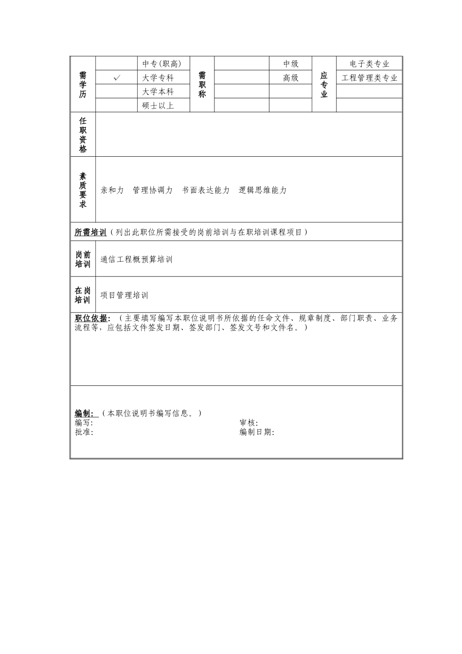 项目管理副经理岗位说明书_第2页