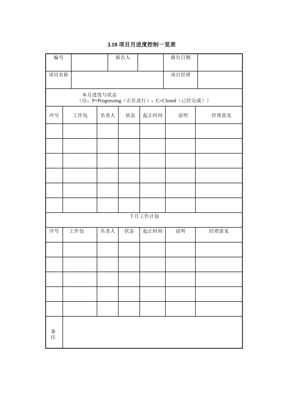 项目月进度控制一览表_第1页