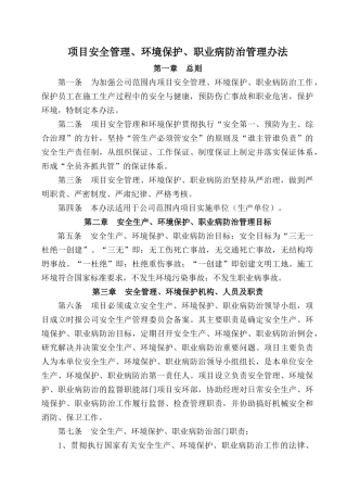项目安全管理、环境保护、职业病防治管理办法