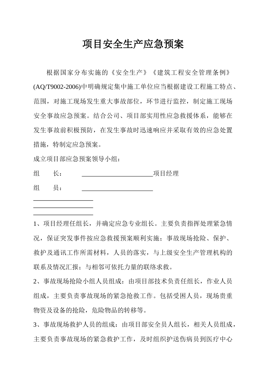 项目安全生产应急预案_第1页