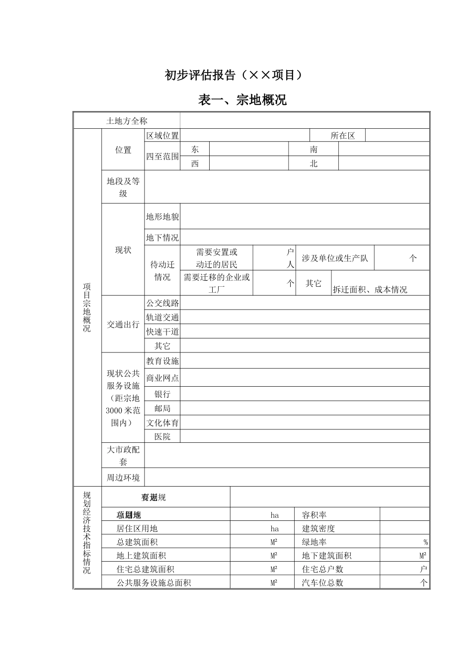 项目初步评估报告模版_第1页