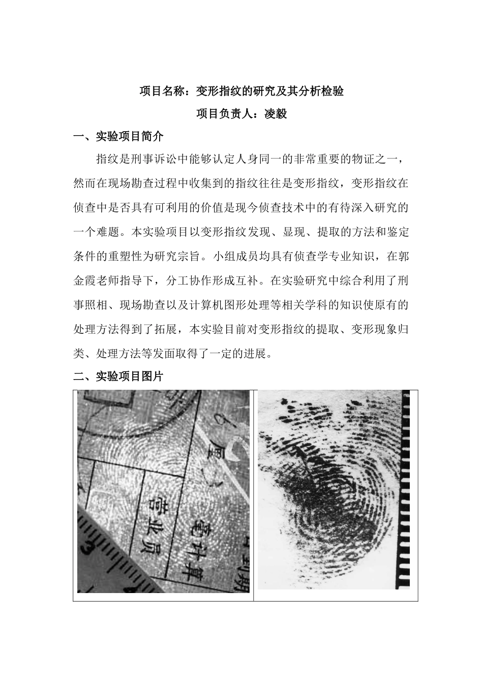 项目名称变形指纹的研究及其分析检验_第1页