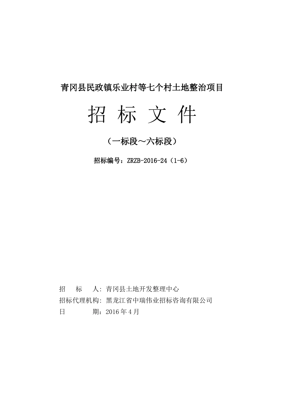 青冈县民政镇乐业村等七个村土地整治项目土地整理施工1-6招标文件_第1页